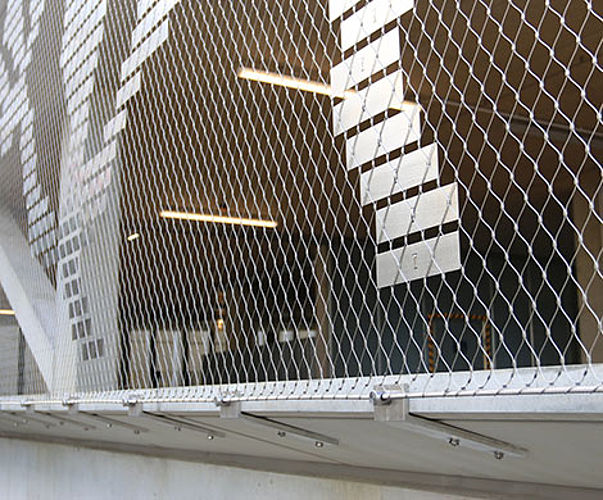 Stripes on mesh railings design